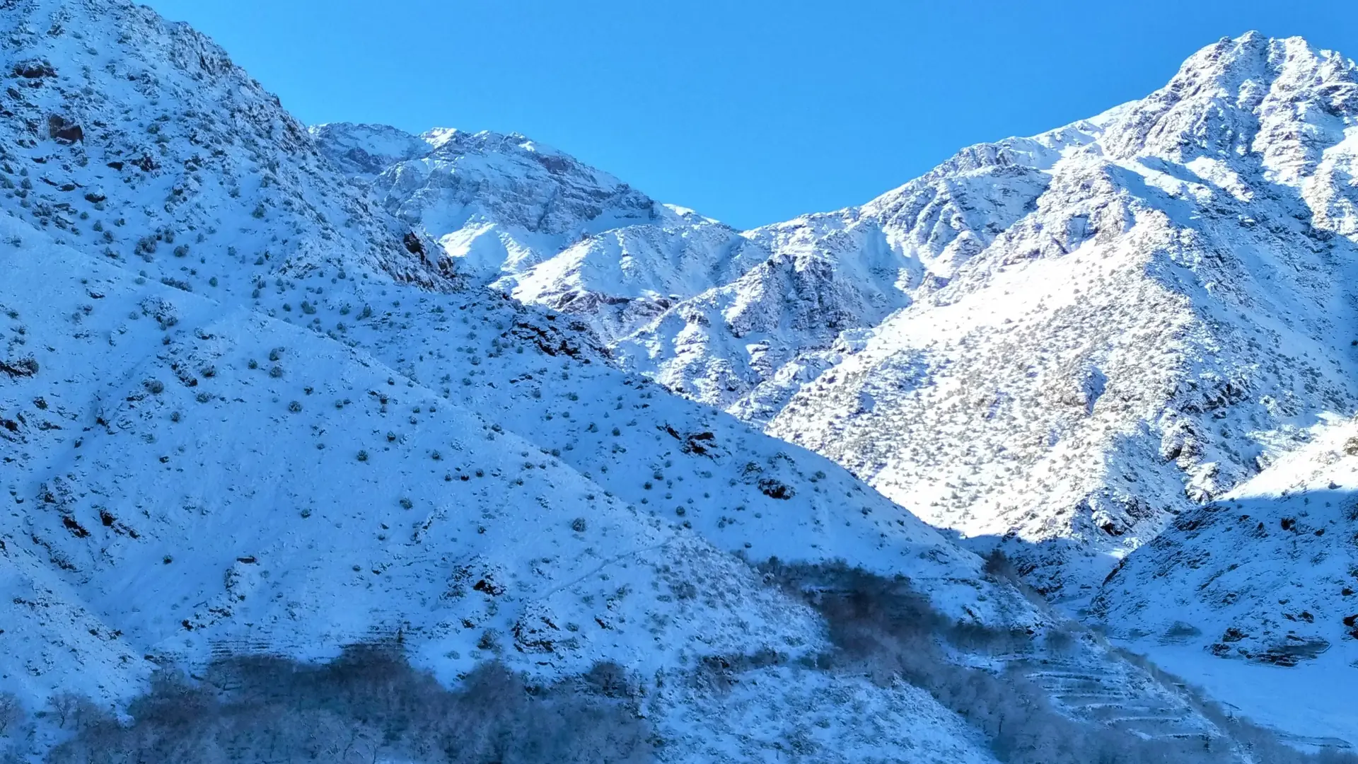 Snow on the high ridges of the Toubkal massif